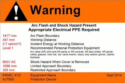 arc flash warning label sample